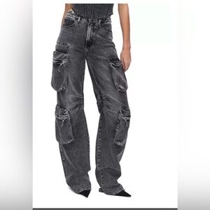 Good American Gray Wide Leg Cargo Jeans
